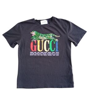 Luxury Designer Style Sequins City Black Cotton Short Sleeve T-Shirt Women's S